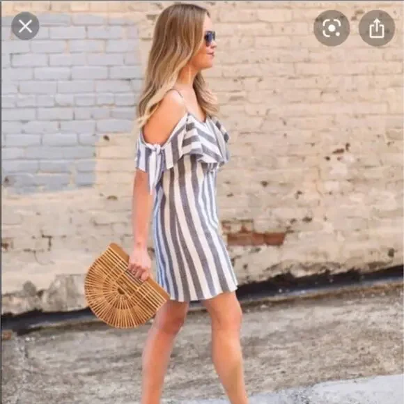 Misa Nicolette Off Shoulder Stripe Mini Dress medium - Picture 8 of 8